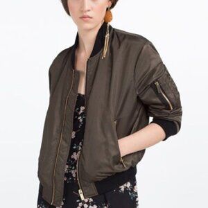 Zara Basic Quilted Olive Green Bomber Jacket